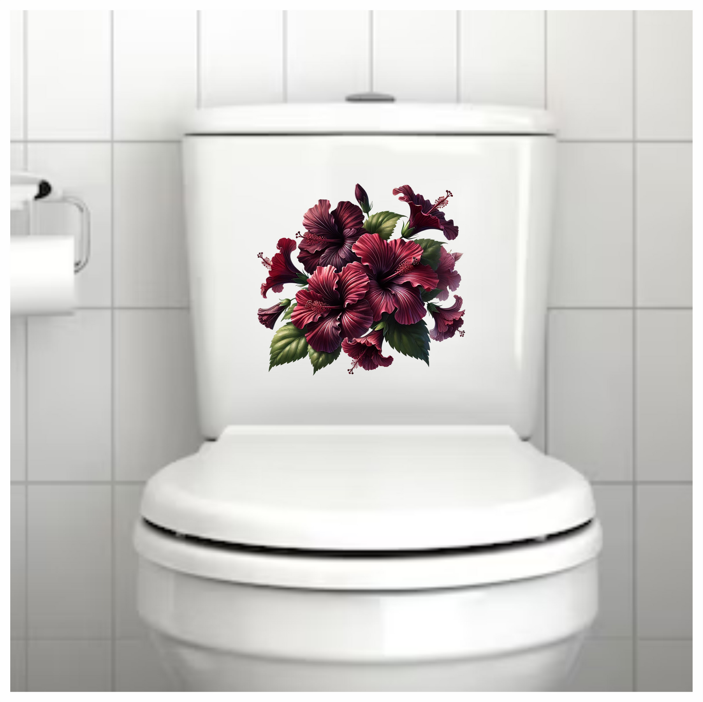 Red Hibiscus Flowers Green Leaves Vinyl Sticker Decal