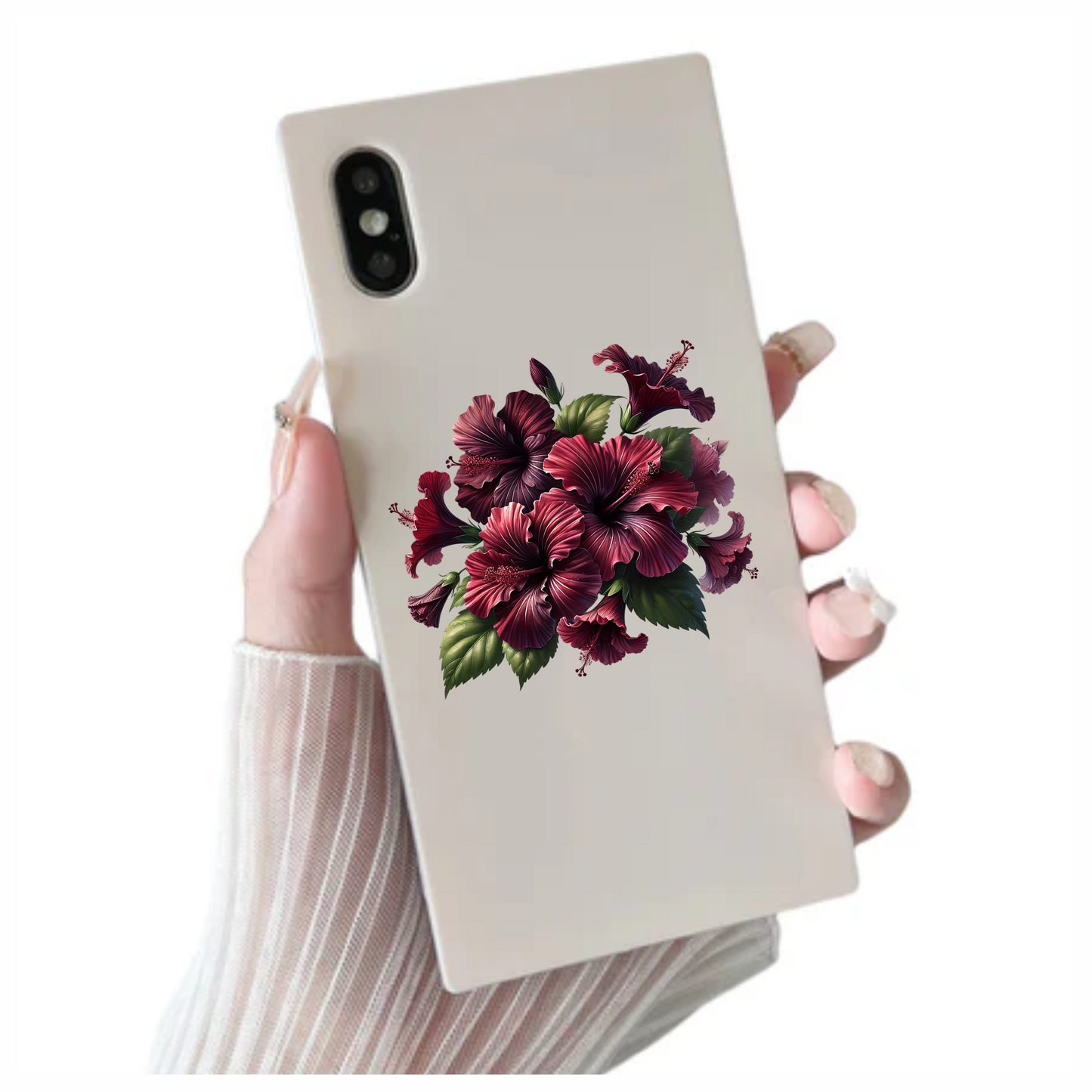 Red Hibiscus Flowers Green Leaves Vinyl Sticker Decal