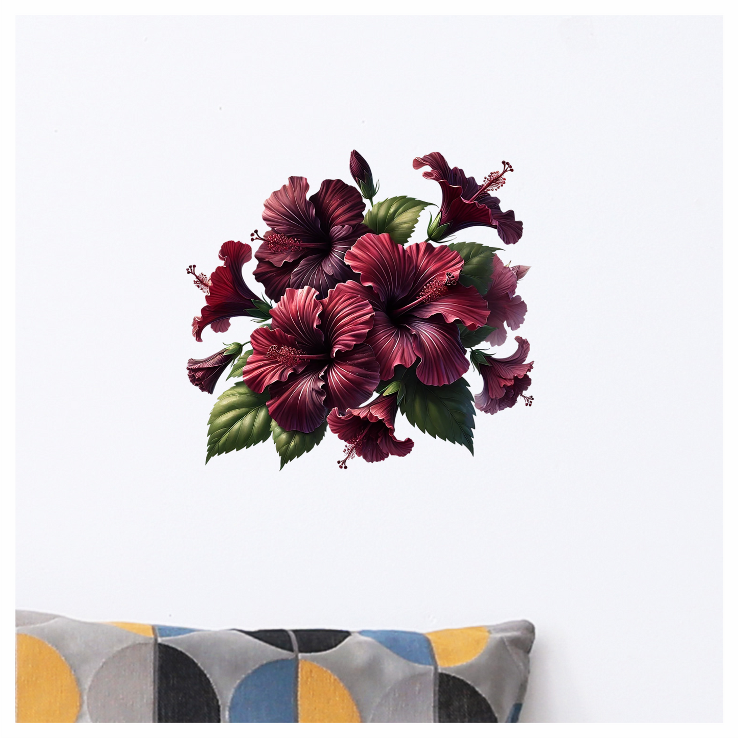 Red Hibiscus Flowers Green Leaves Vinyl Sticker Decal