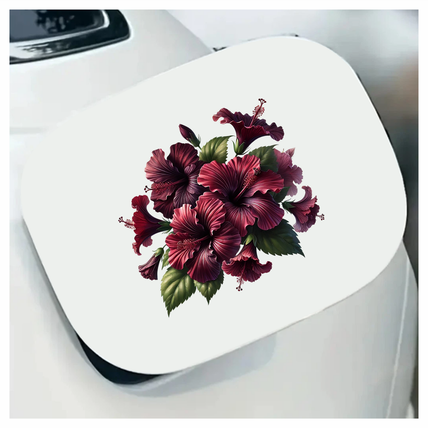 Red Hibiscus Flowers Green Leaves Vinyl Sticker Decal