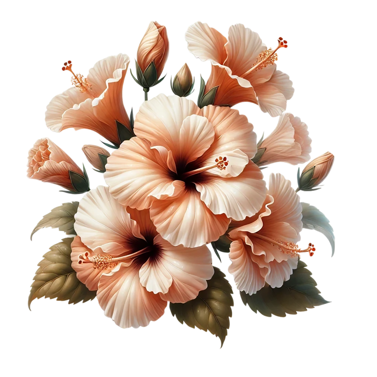 Peach Hibiscus Flowers Green Leaves Vinyl Sticker Decal