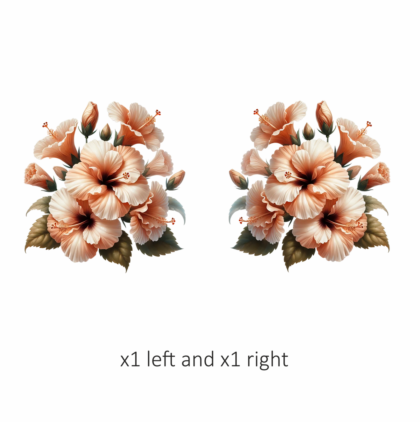 Peach Hibiscus Flowers Green Leaves Vinyl Sticker Decal