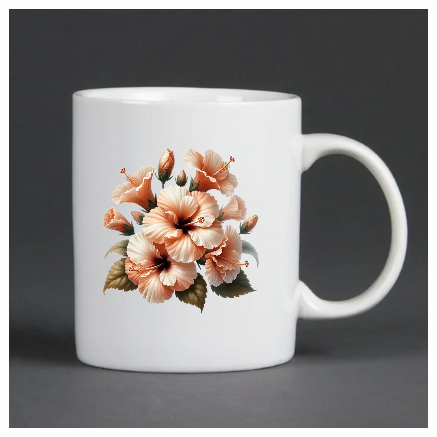 Peach Hibiscus Flowers Green Leaves Vinyl Sticker Decal