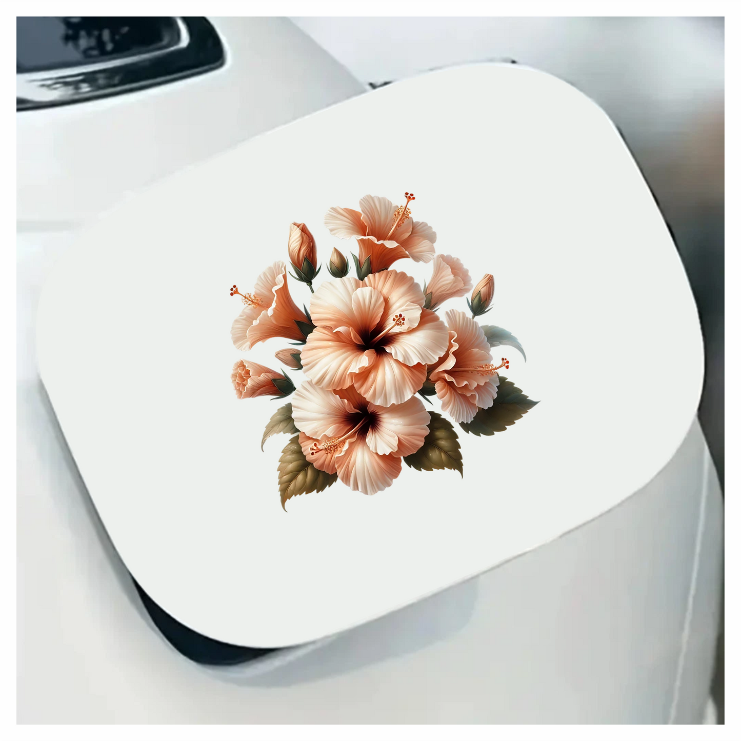 Peach Hibiscus Flowers Green Leaves Vinyl Sticker Decal