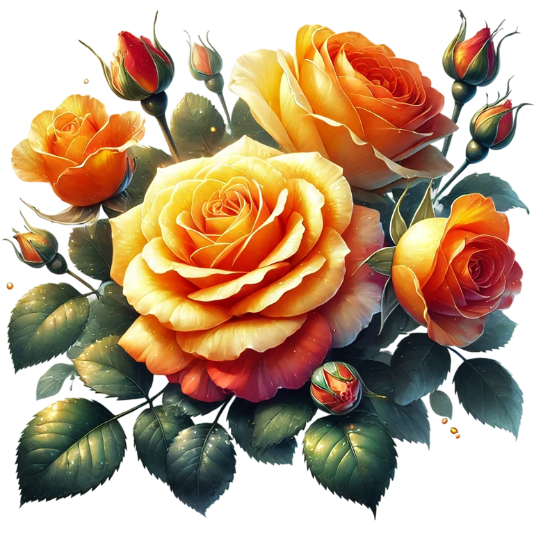 Orange Yellow Roses Green Leaves Vinyl Sticker Decal