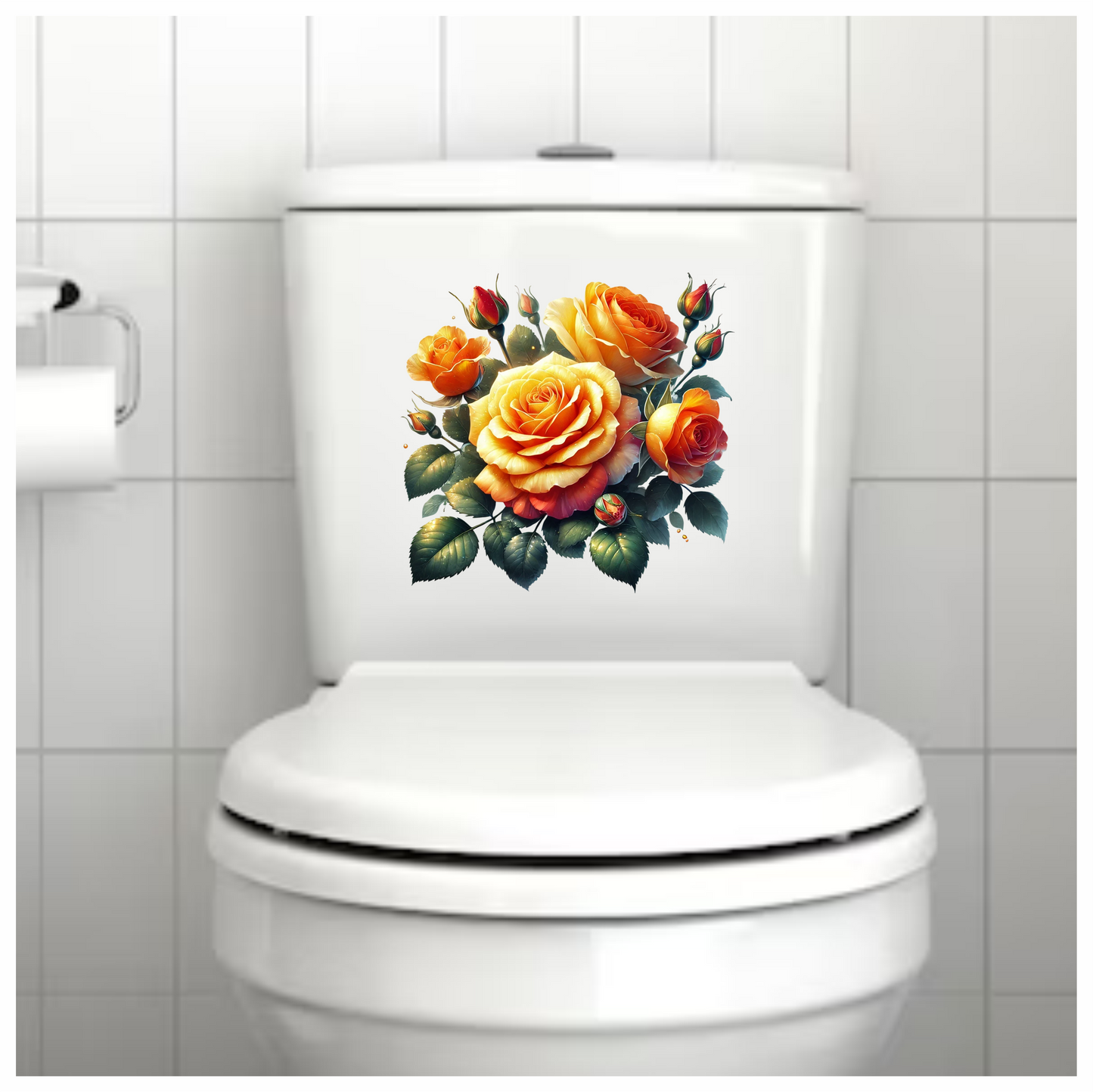 Orange Yellow Roses Green Leaves Vinyl Sticker Decal