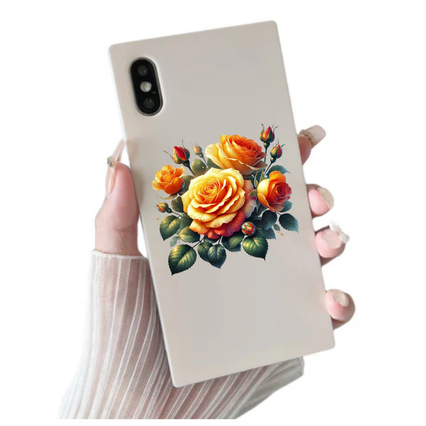 Orange Yellow Roses Green Leaves Vinyl Sticker Decal