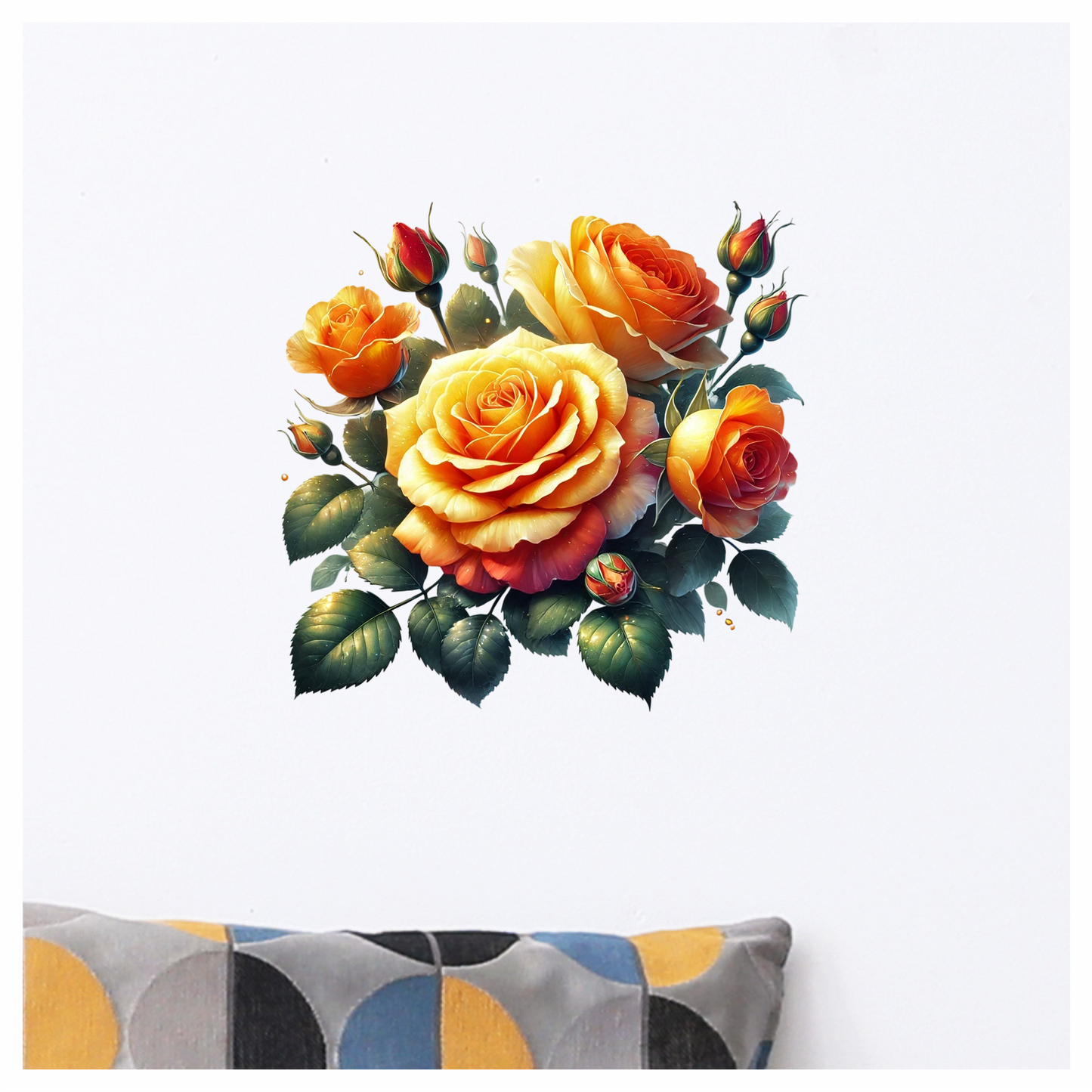 Orange Yellow Roses Green Leaves Vinyl Sticker Decal