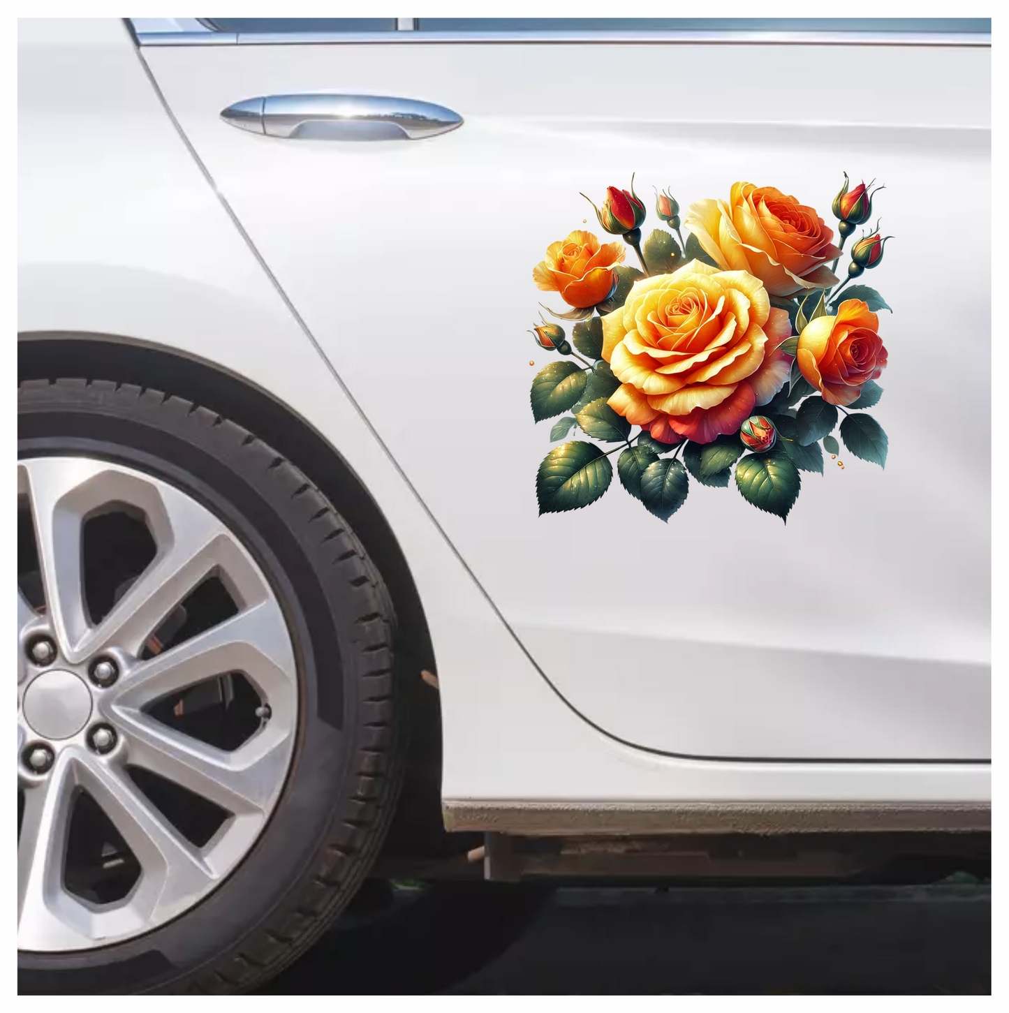 Orange Yellow Roses Green Leaves Vinyl Sticker Decal