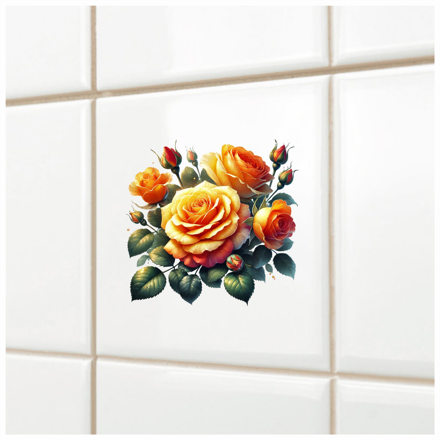 Orange Yellow Roses Green Leaves Vinyl Sticker Decal