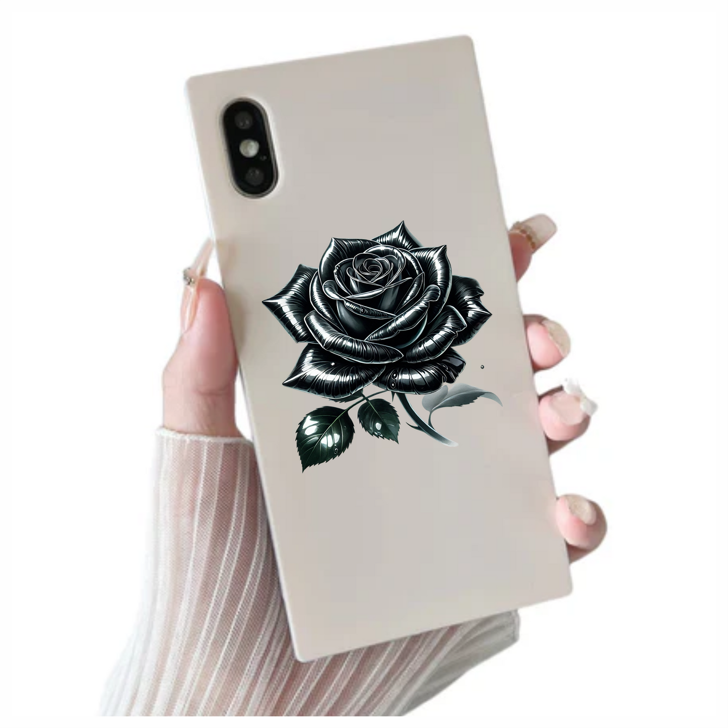 Black Rose Shiny Leaves Nature Vinyl Sticker Decal