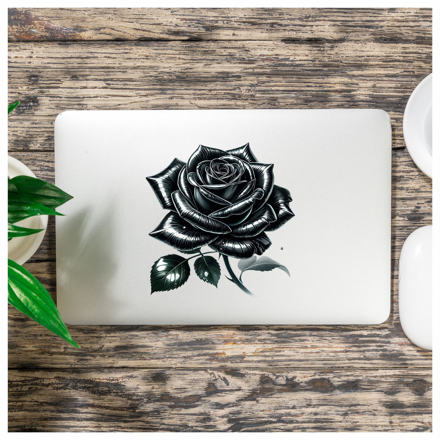 Black Rose Shiny Leaves Nature Vinyl Sticker Decal