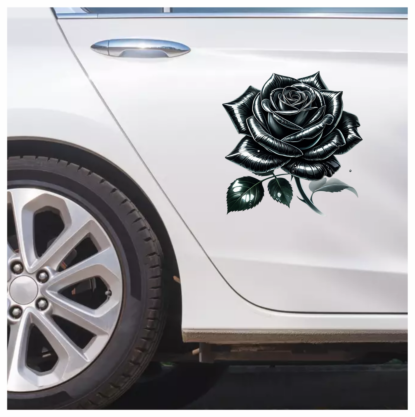 Black Rose Shiny Leaves Nature Vinyl Sticker Decal