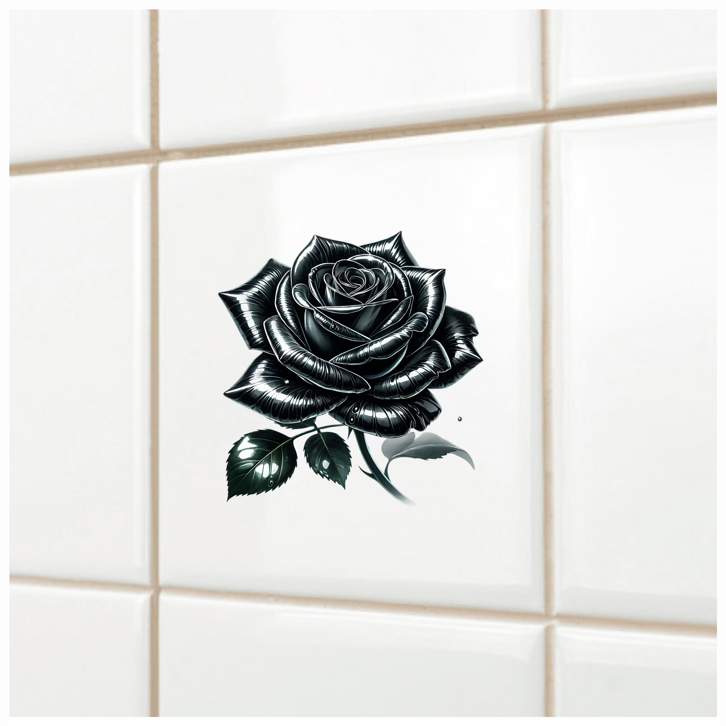 Black Rose Shiny Leaves Nature Vinyl Sticker Decal