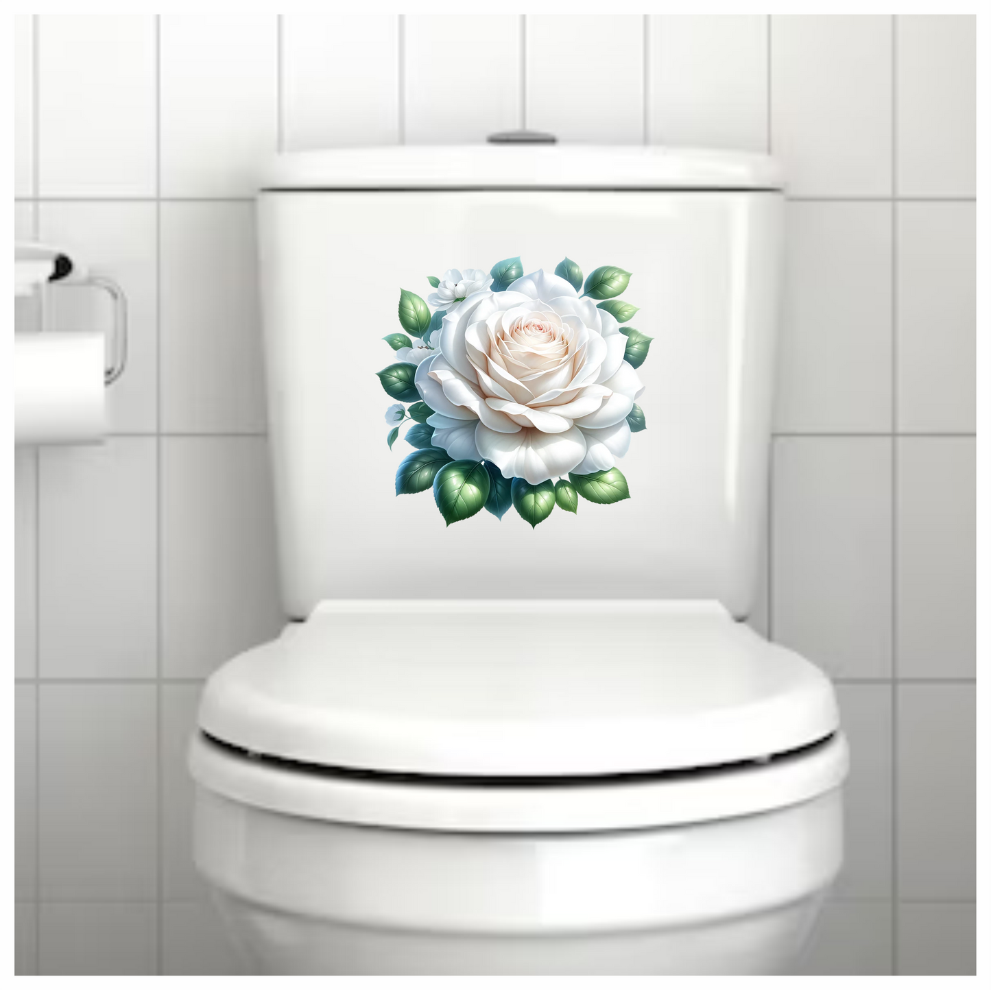 White Rose Green Leaves Floral Vinyl Sticker Decal
