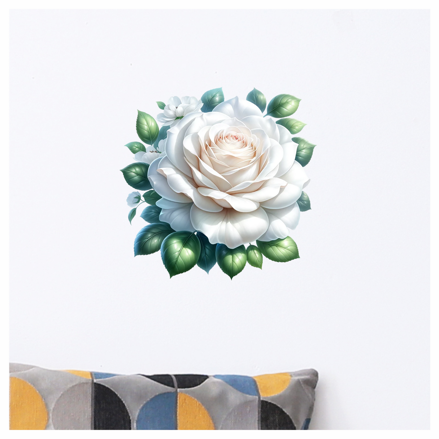 White Rose Green Leaves Floral Vinyl Sticker Decal