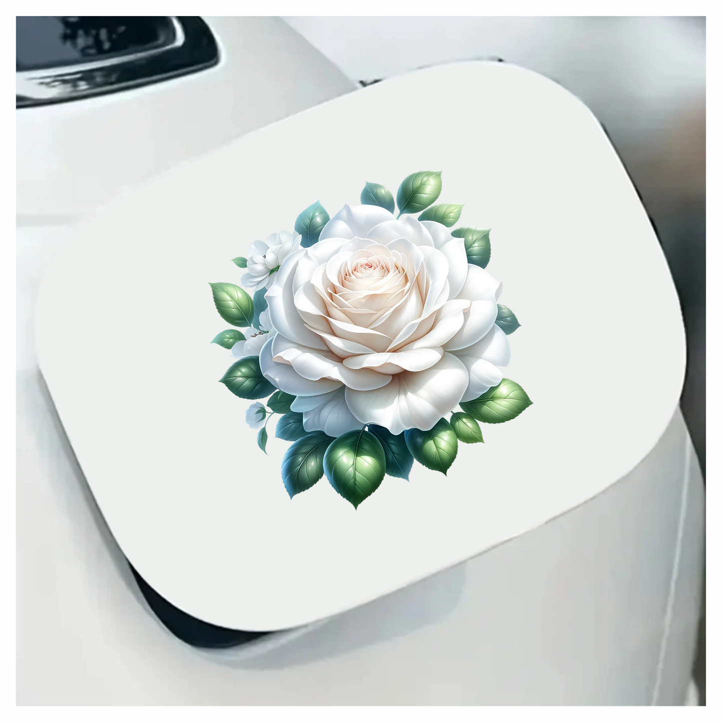 White Rose Green Leaves Floral Vinyl Sticker Decal