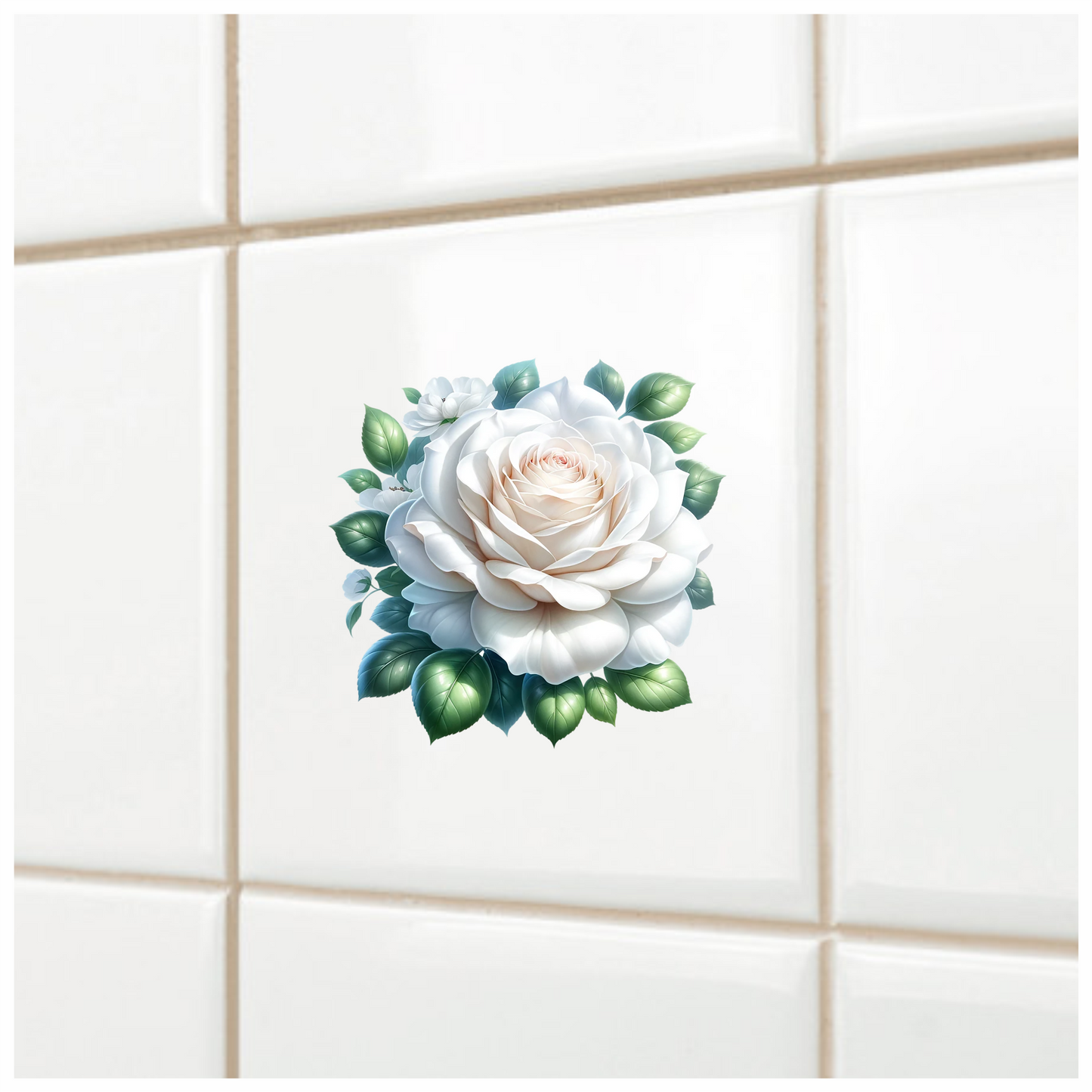White Rose Green Leaves Floral Vinyl Sticker Decal