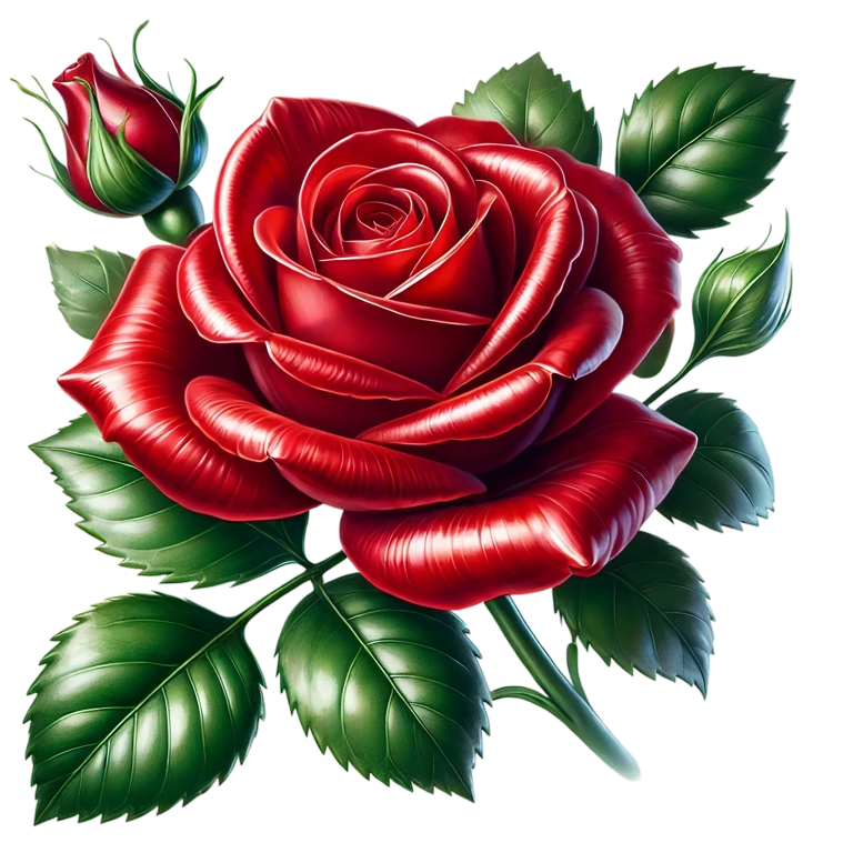 Red Rose Bloom Green Leaves Vinyl Sticker Decal