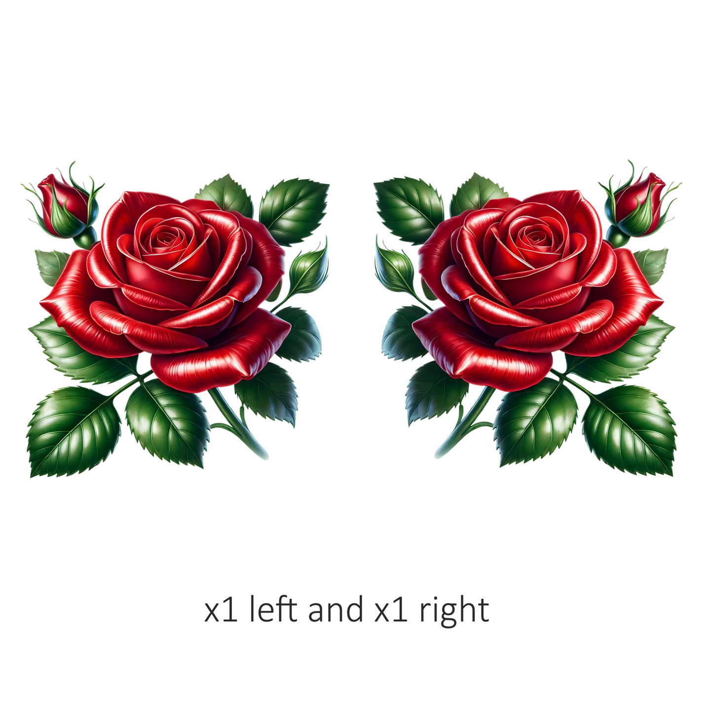 Red Rose Bloom Green Leaves Vinyl Sticker Decal