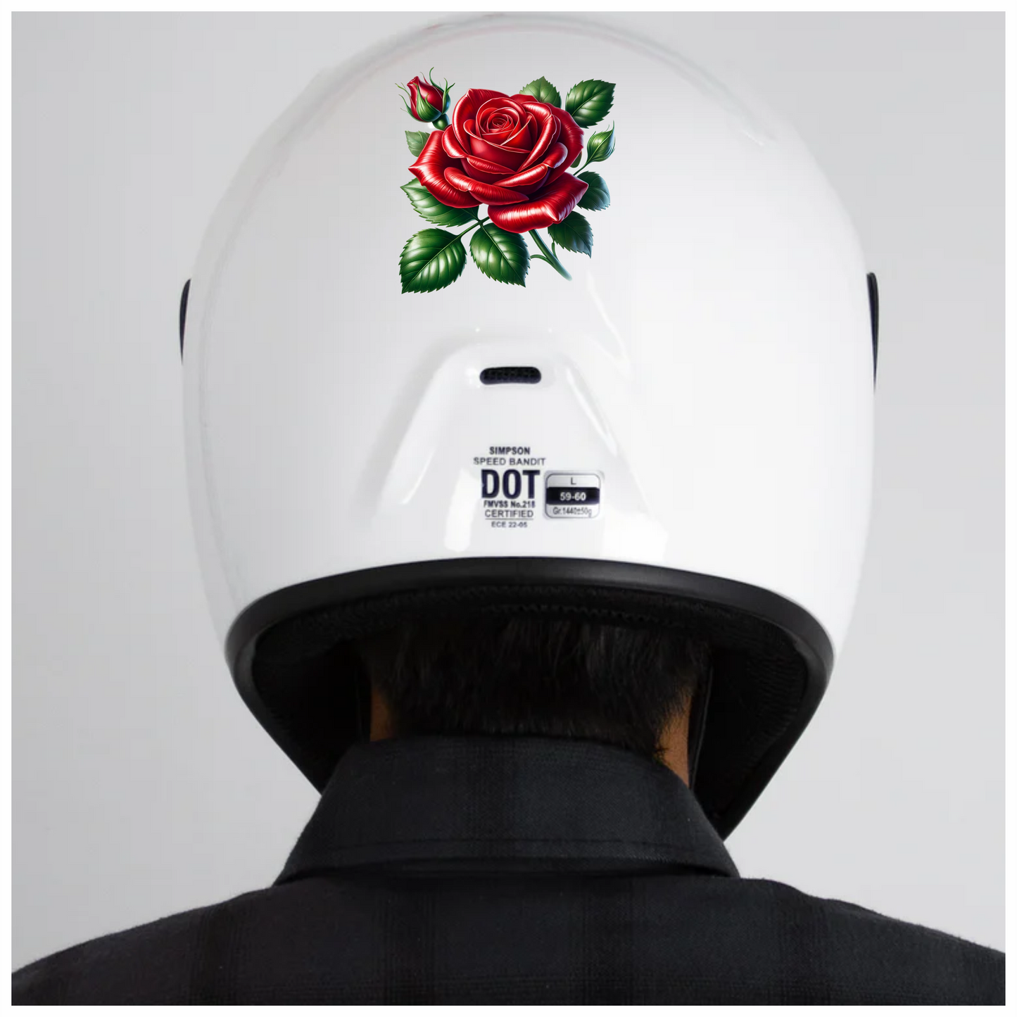 Red Rose Bloom Green Leaves Vinyl Sticker Decal
