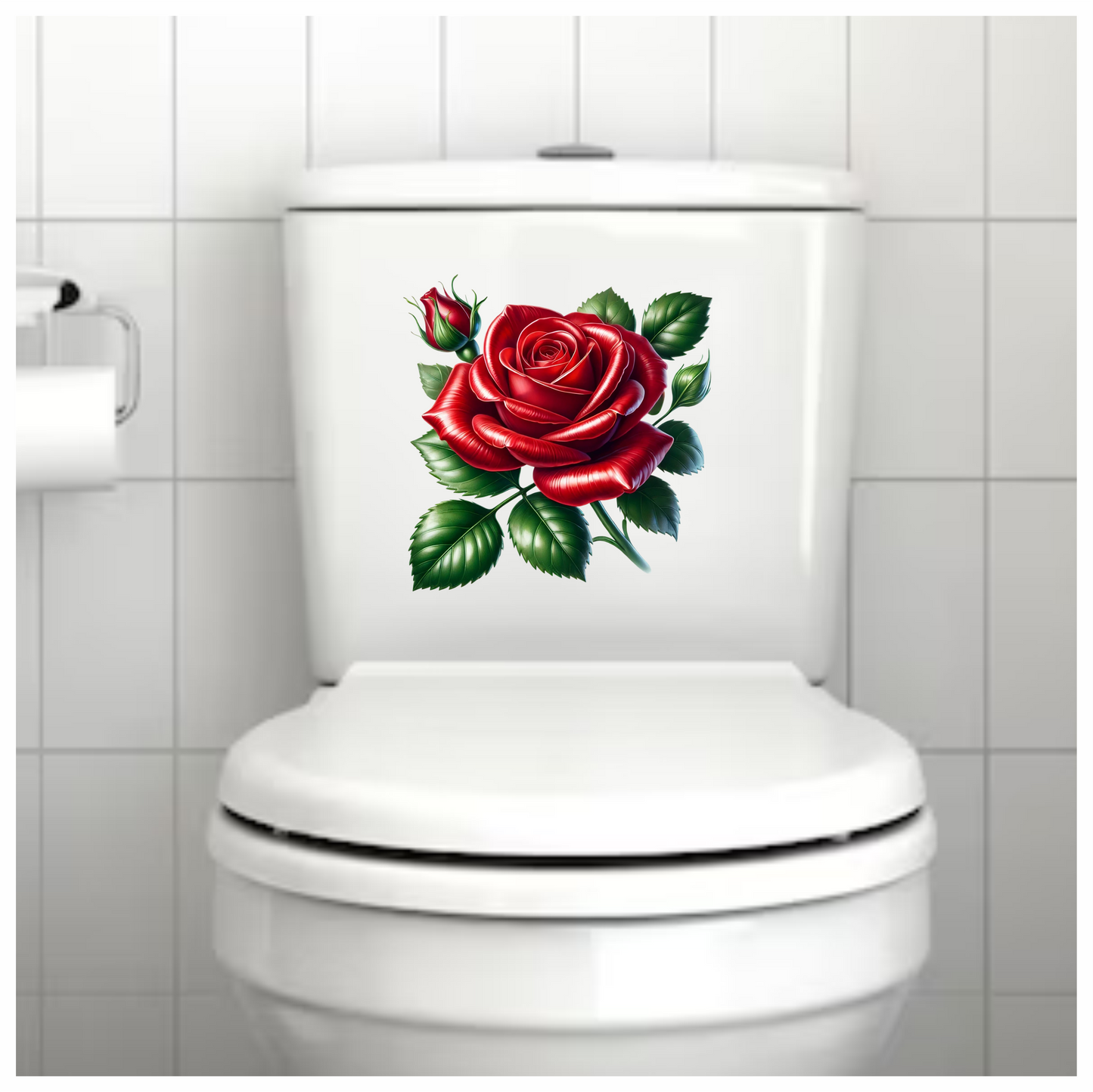 Red Rose Bloom Green Leaves Vinyl Sticker Decal
