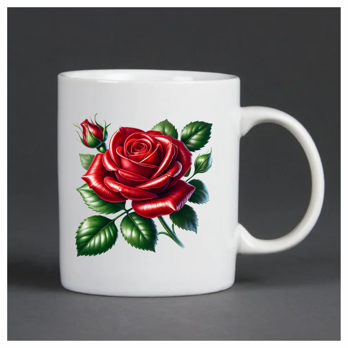 Red Rose Bloom Green Leaves Vinyl Sticker Decal