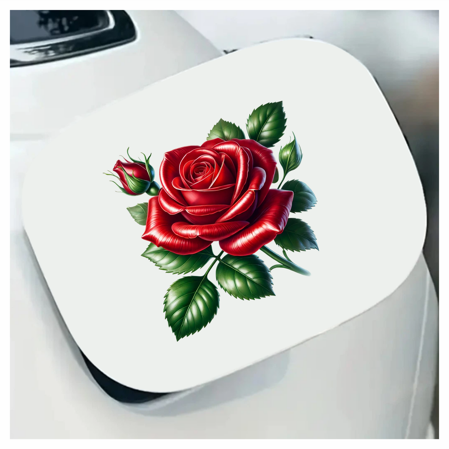 Red Rose Bloom Green Leaves Vinyl Sticker Decal