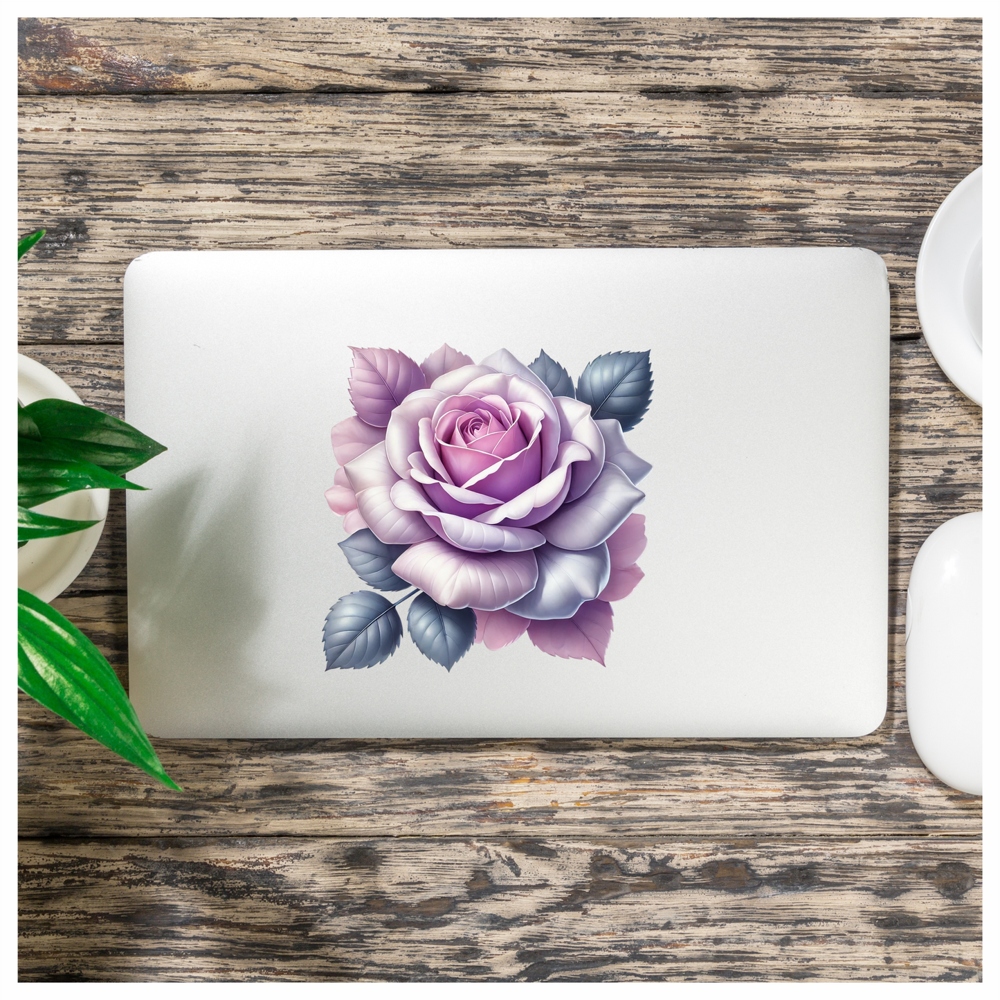 Purple Rose Leaves Floral Design Vinyl Sticker Decal