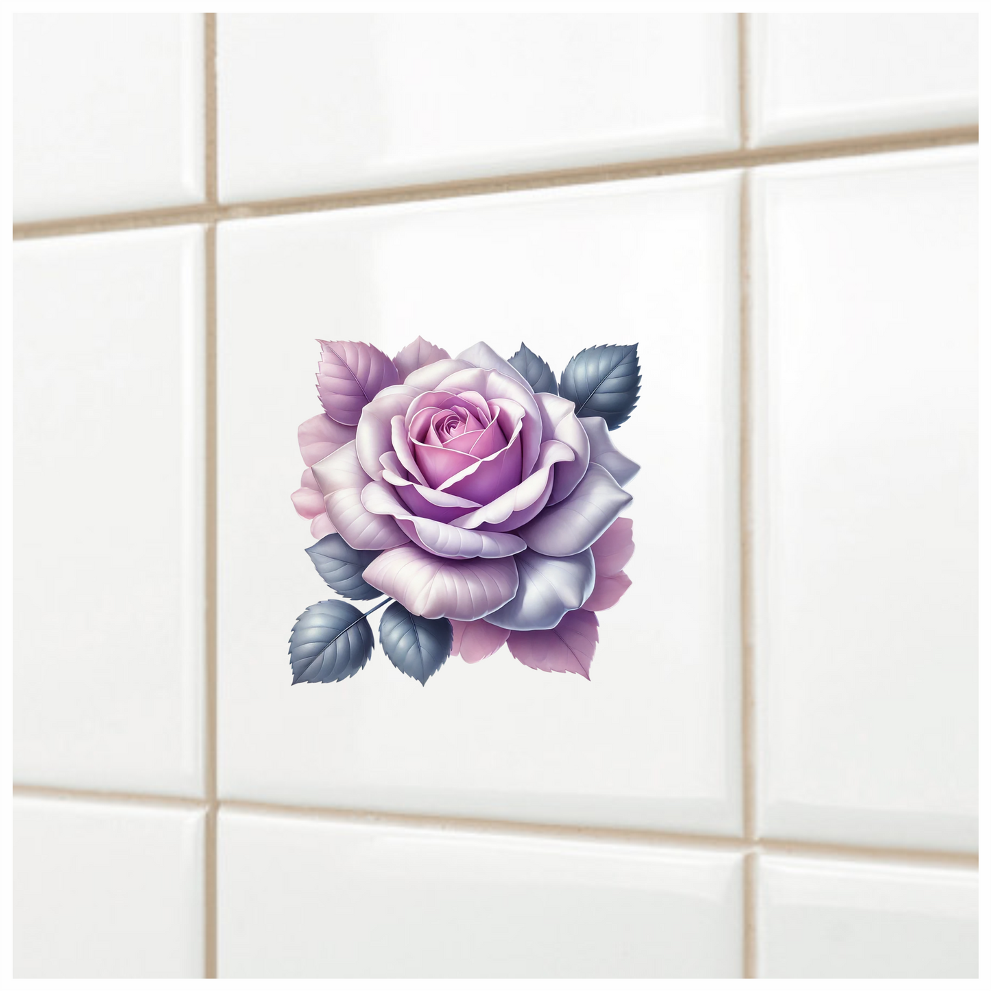 Purple Rose Leaves Floral Design Vinyl Sticker Decal
