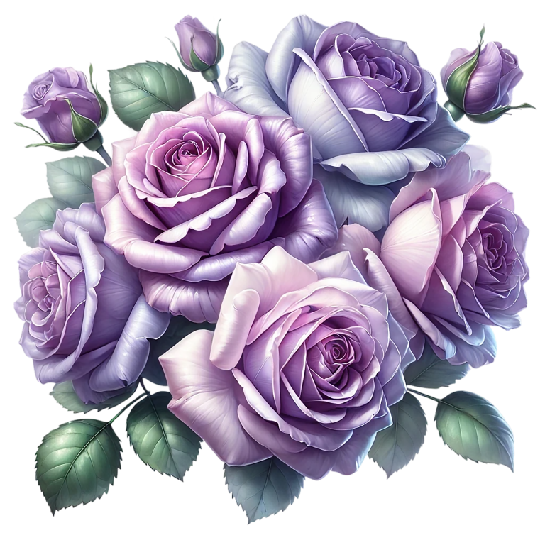 Purple Roses Green Leaves Floral Bouquet Vinyl Sticker Decal