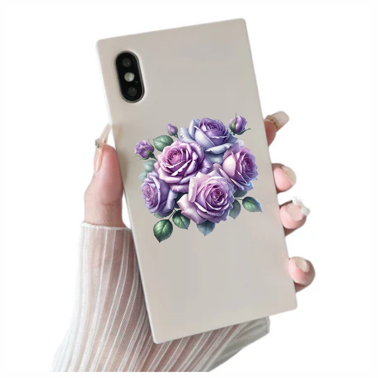 Purple Roses Green Leaves Floral Bouquet Vinyl Sticker Decal
