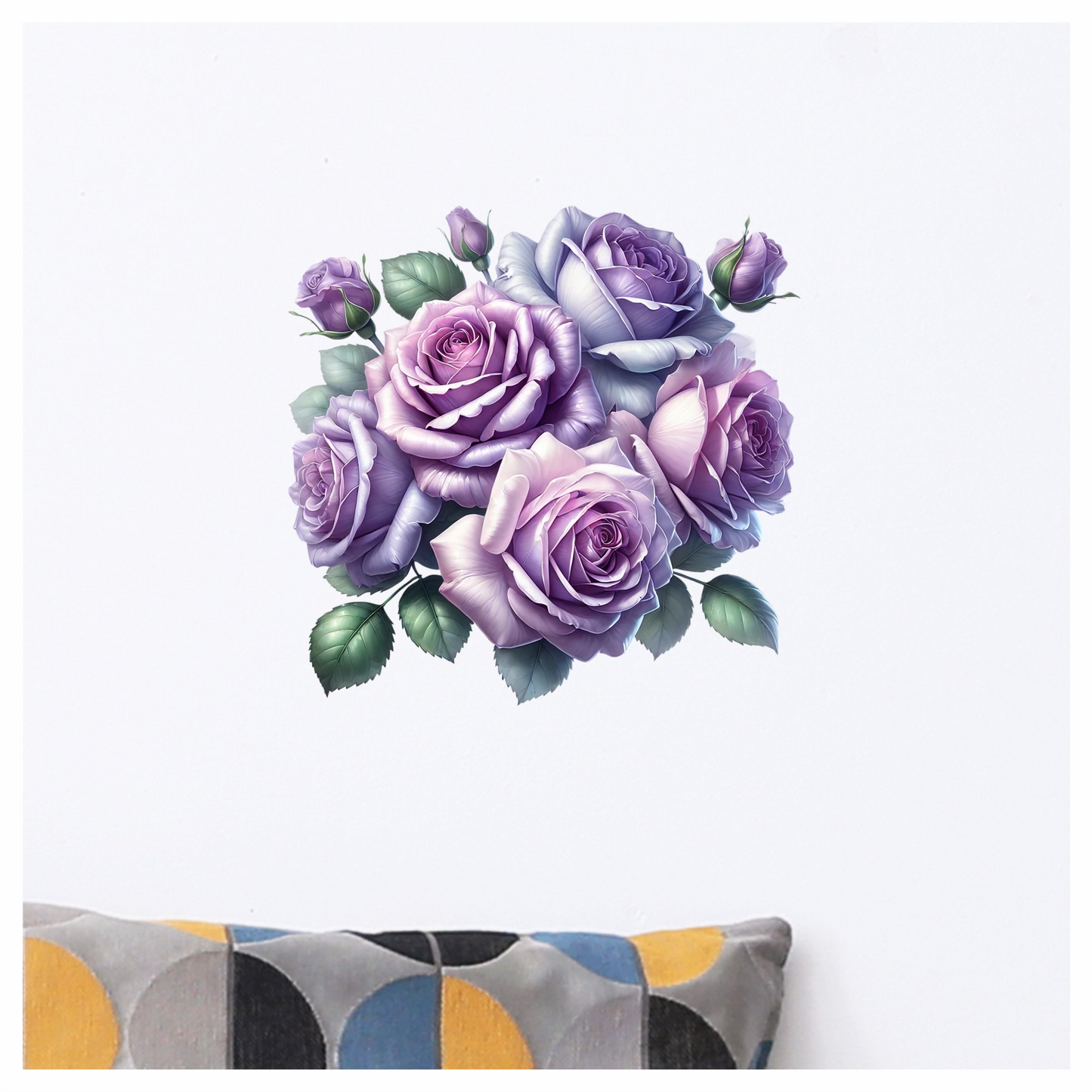 Purple Roses Green Leaves Floral Bouquet Vinyl Sticker Decal