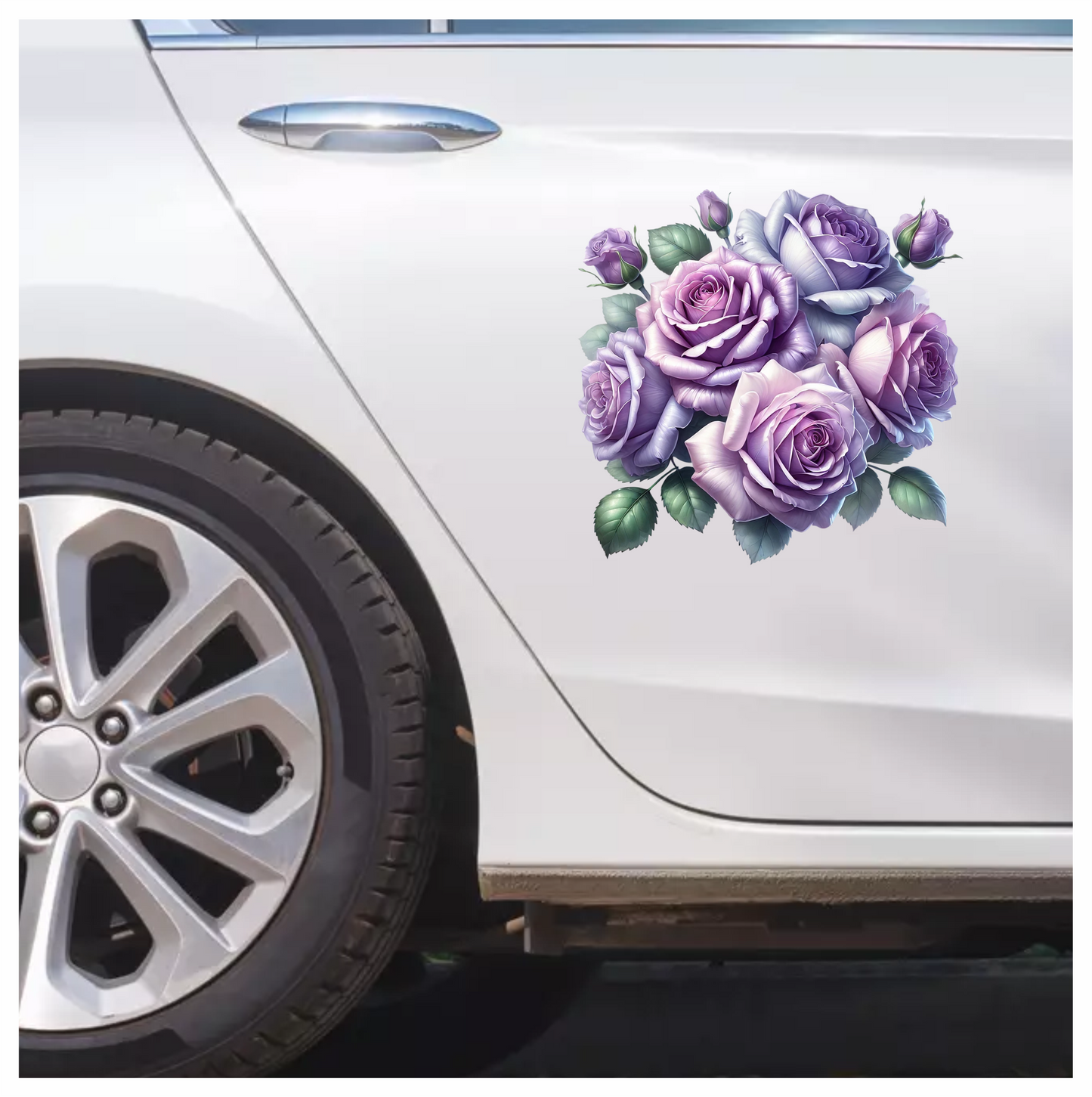 Purple Roses Green Leaves Floral Bouquet Vinyl Sticker Decal