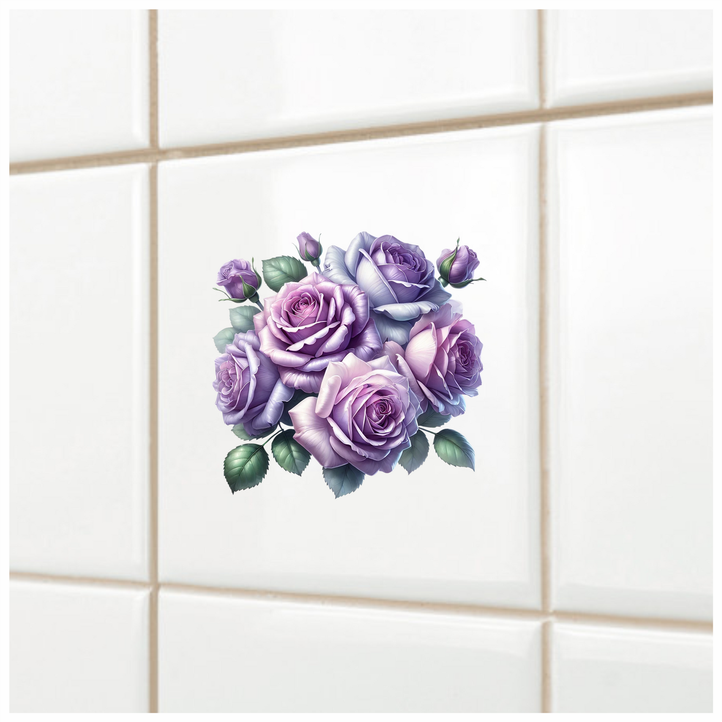 Purple Roses Green Leaves Floral Bouquet Vinyl Sticker Decal