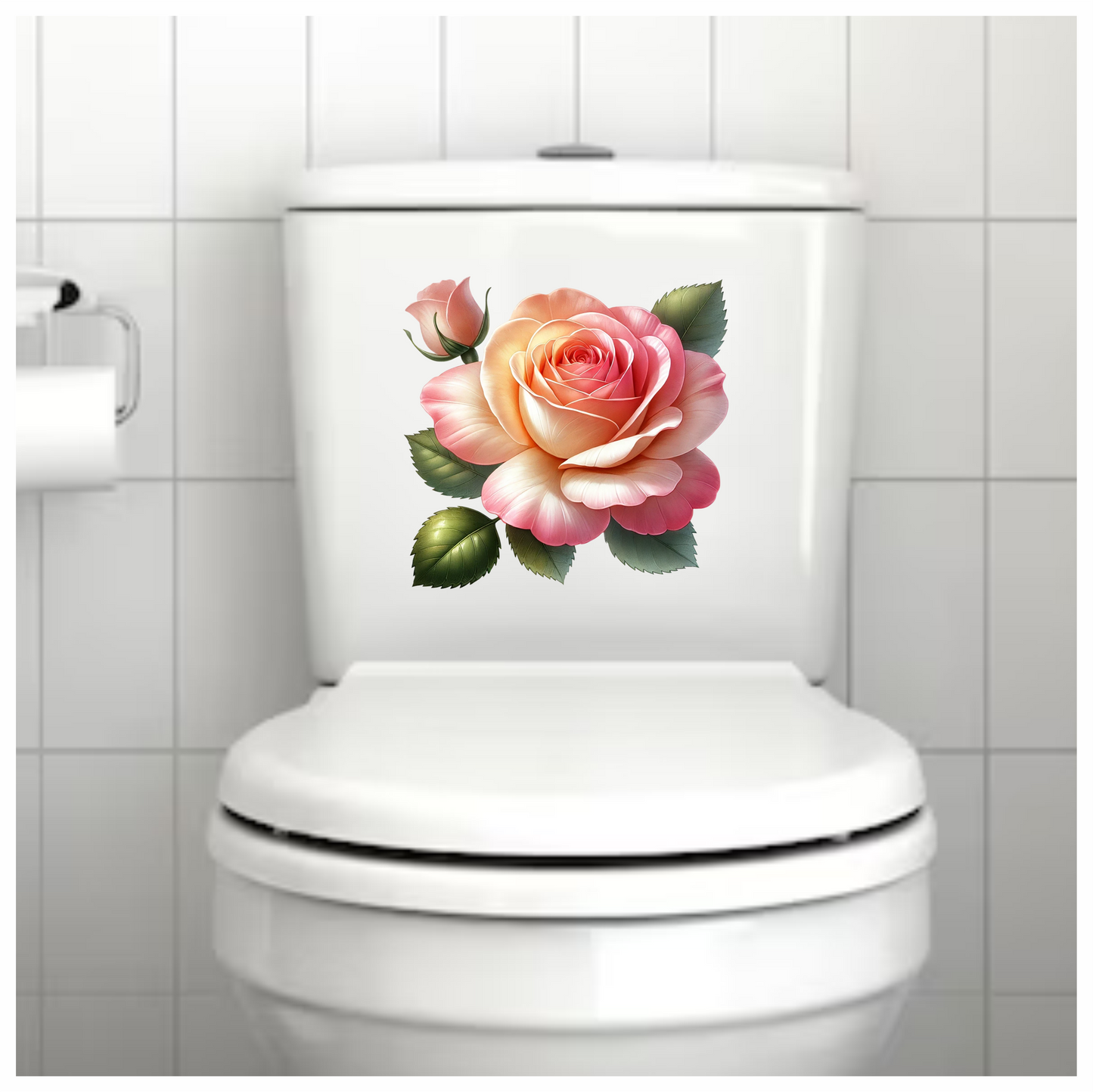 Pink Rose Green Leaves Bloom Vinyl Sticker Decal