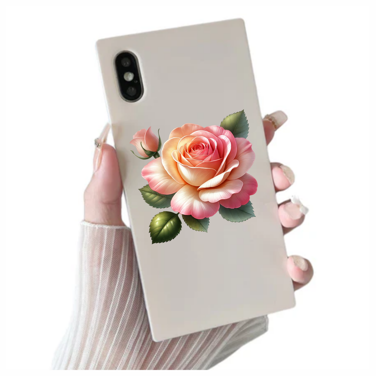 Pink Rose Green Leaves Bloom Vinyl Sticker Decal