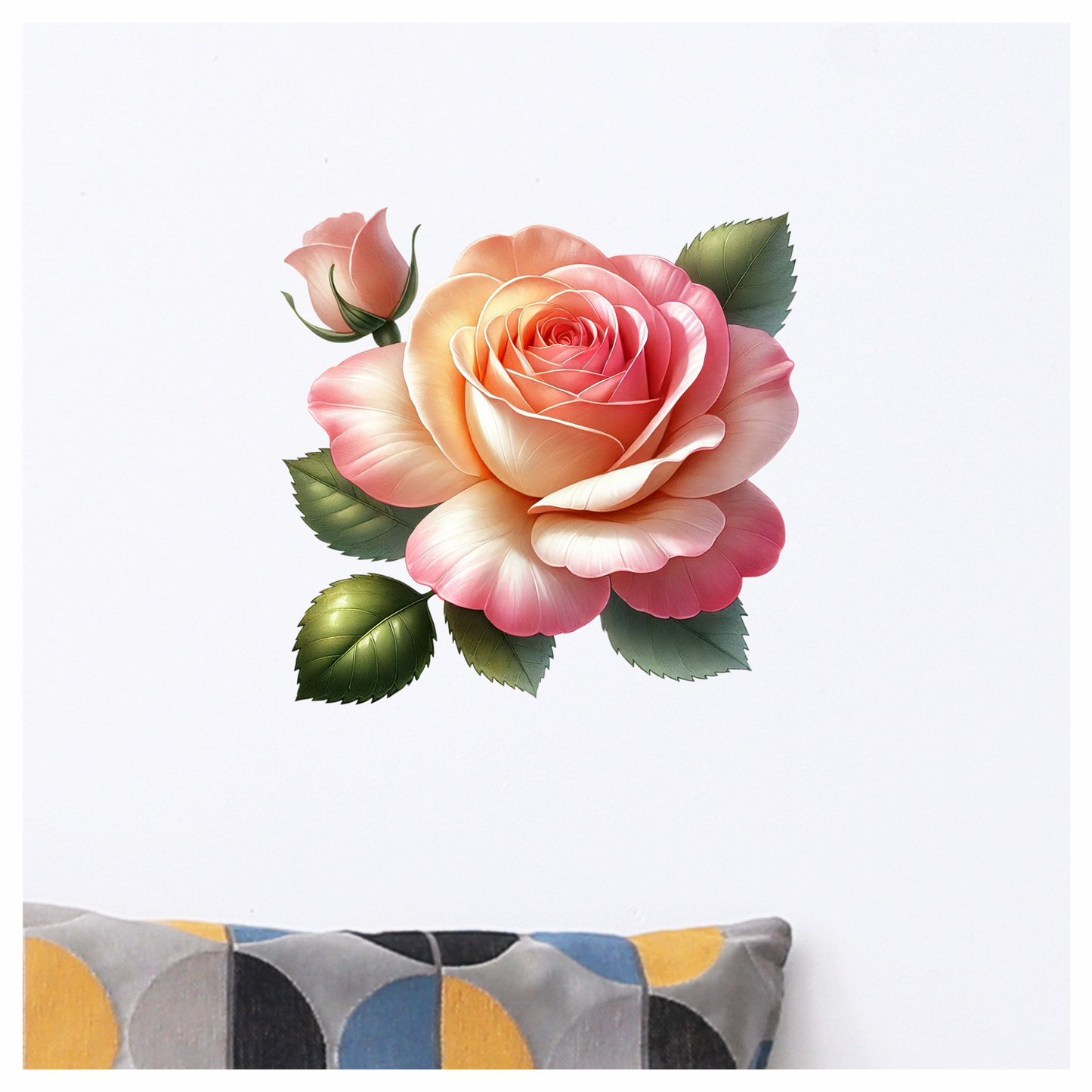 Pink Rose Green Leaves Bloom Vinyl Sticker Decal