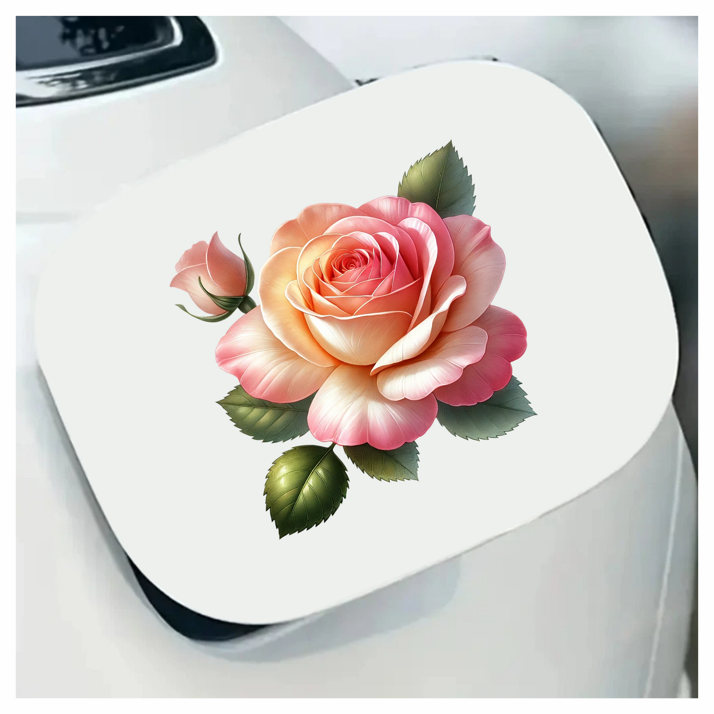 Pink Rose Green Leaves Bloom Vinyl Sticker Decal