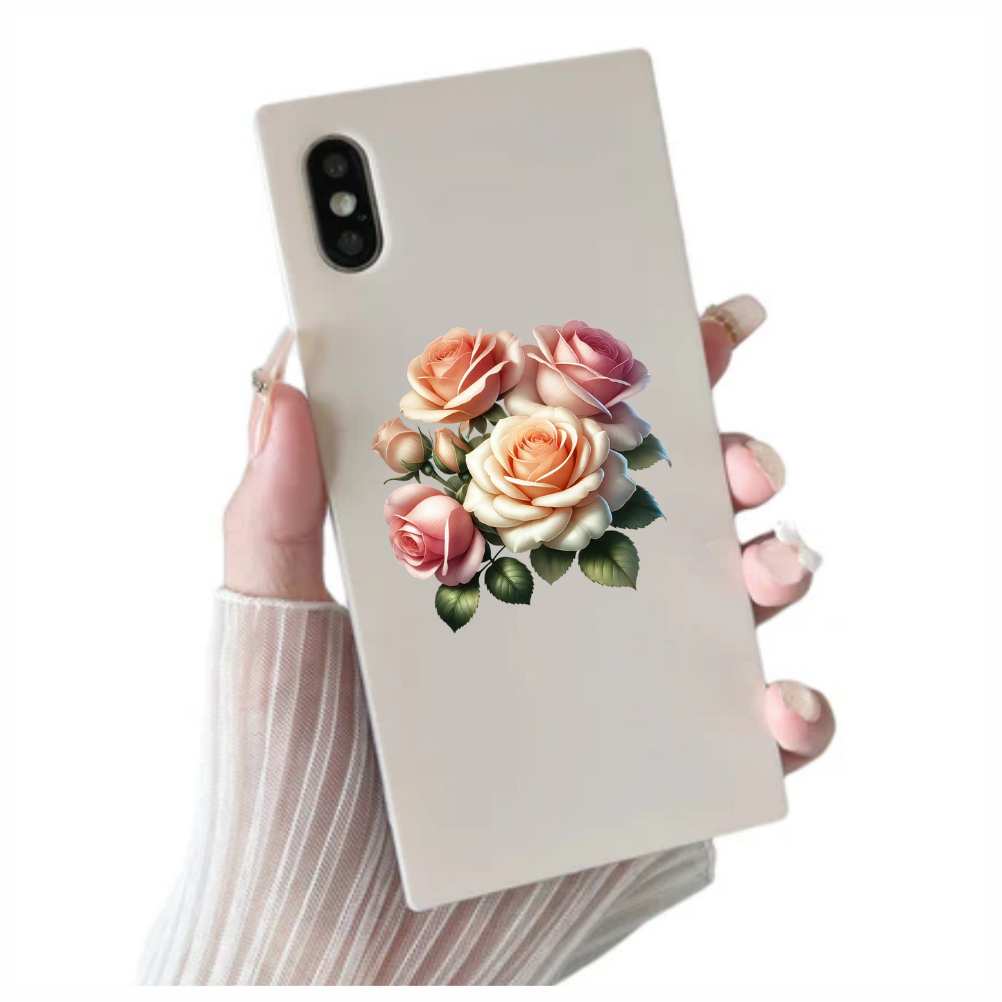 Peach Roses Pink Roses Green Leaves Vinyl Sticker Decal