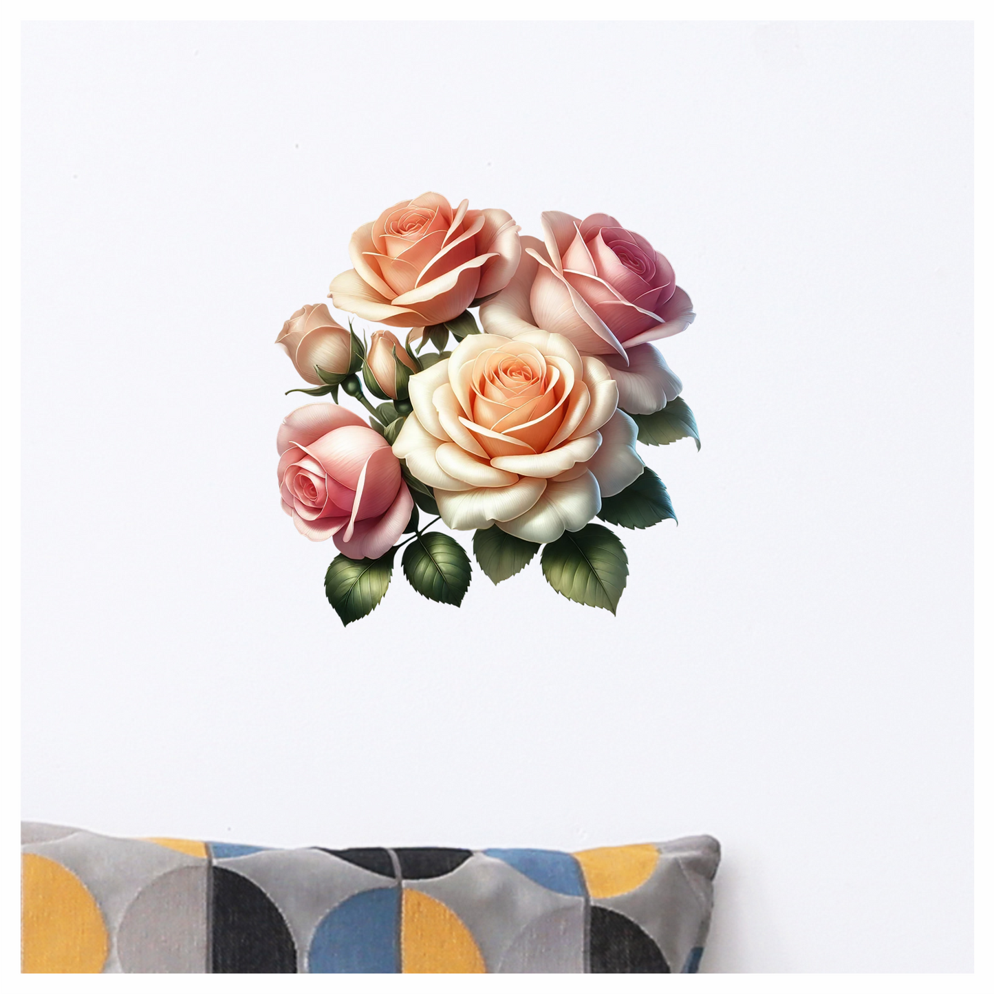 Peach Roses Pink Roses Green Leaves Vinyl Sticker Decal