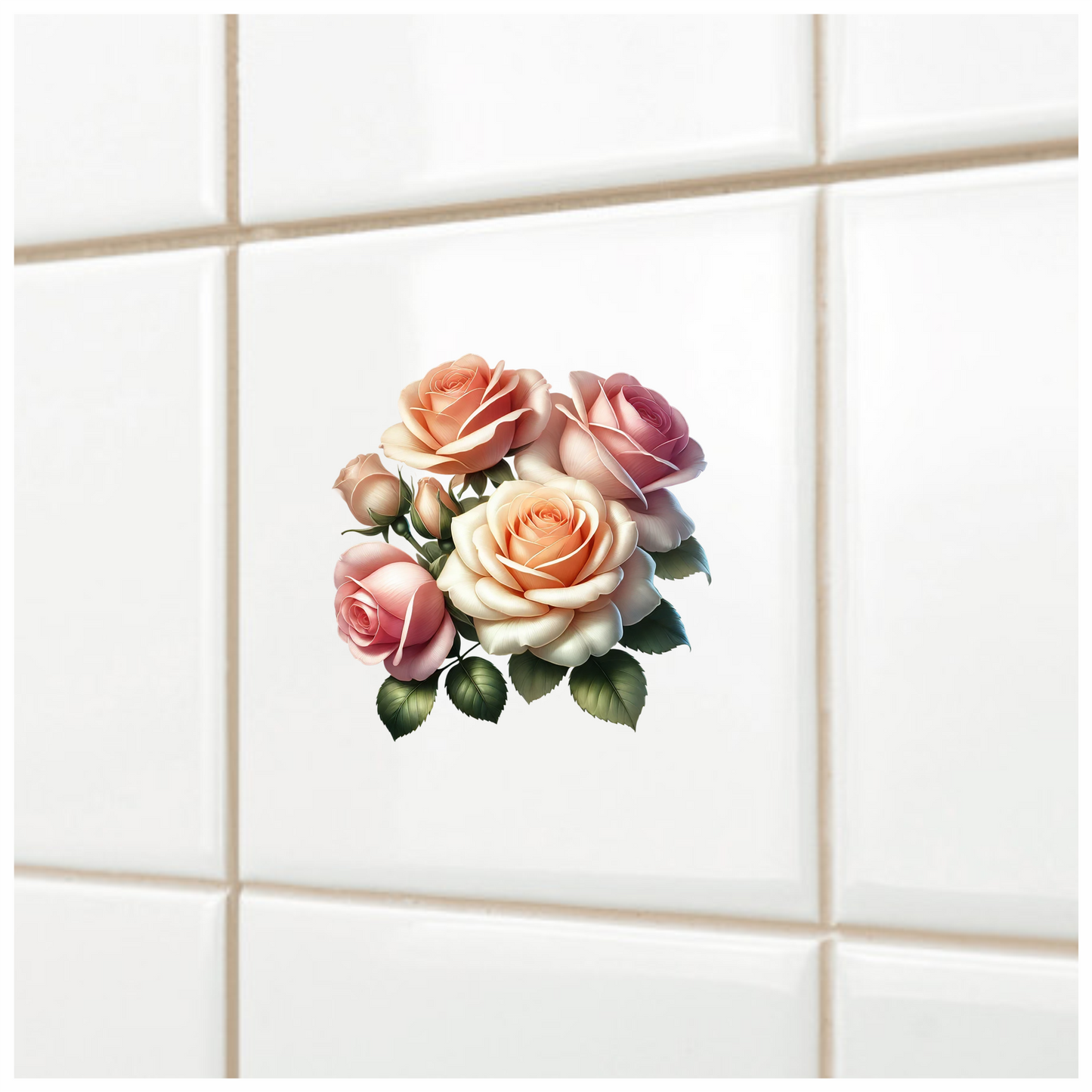 Peach Roses Pink Roses Green Leaves Vinyl Sticker Decal