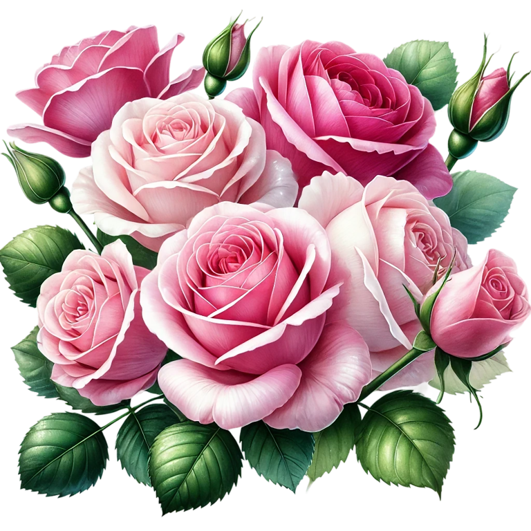 Pink Roses Green Leaves Garden Flowers Vinyl Sticker Decal