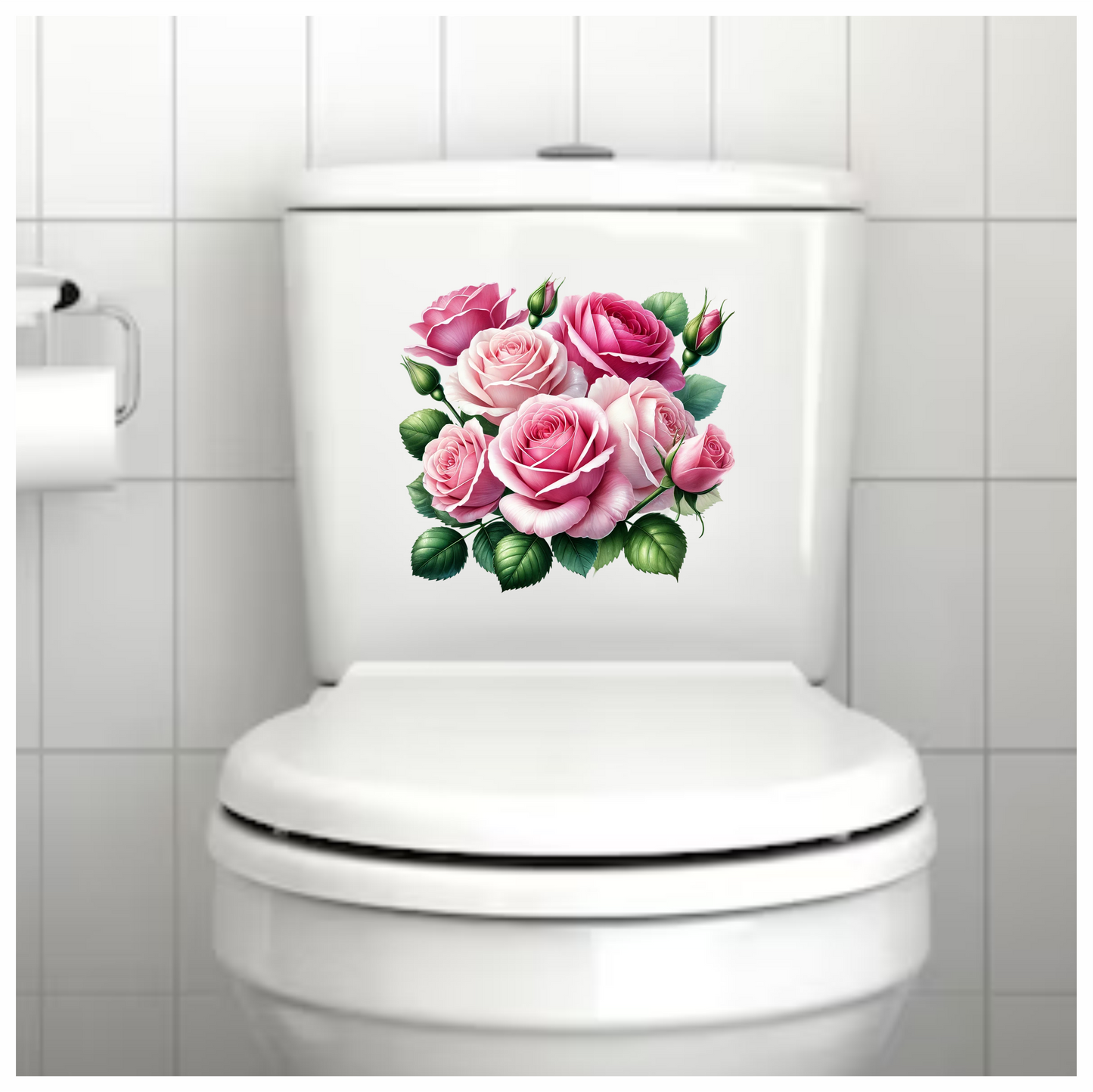 Pink Roses Green Leaves Garden Flowers Vinyl Sticker Decal