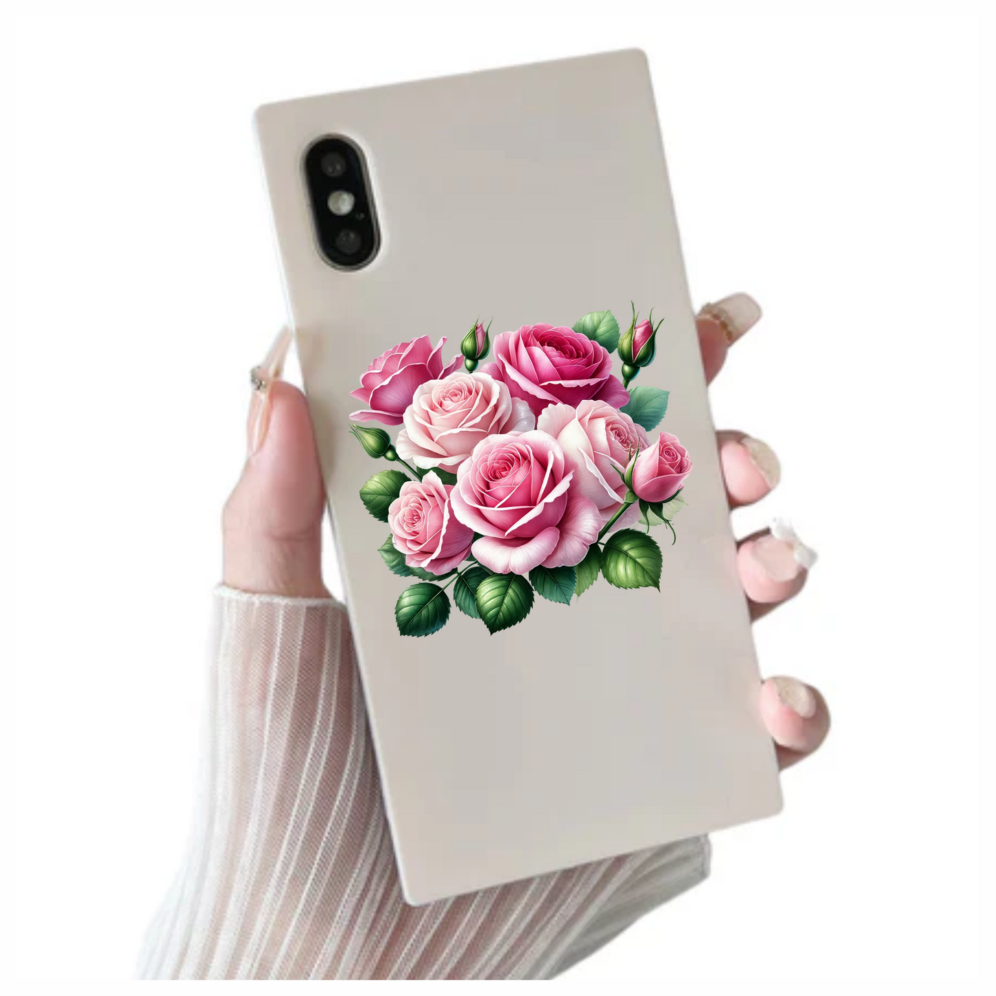 Pink Roses Green Leaves Garden Flowers Vinyl Sticker Decal