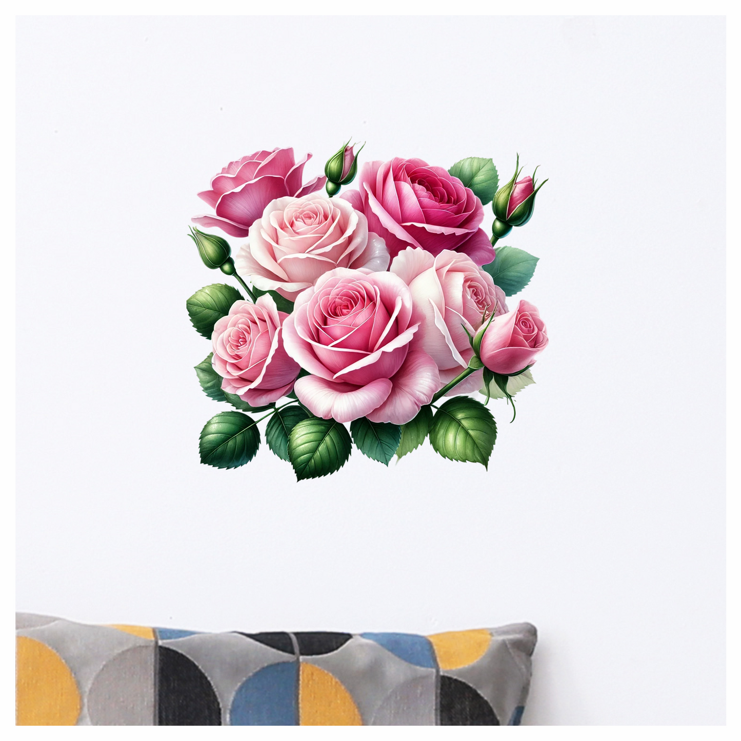 Pink Roses Green Leaves Garden Flowers Vinyl Sticker Decal