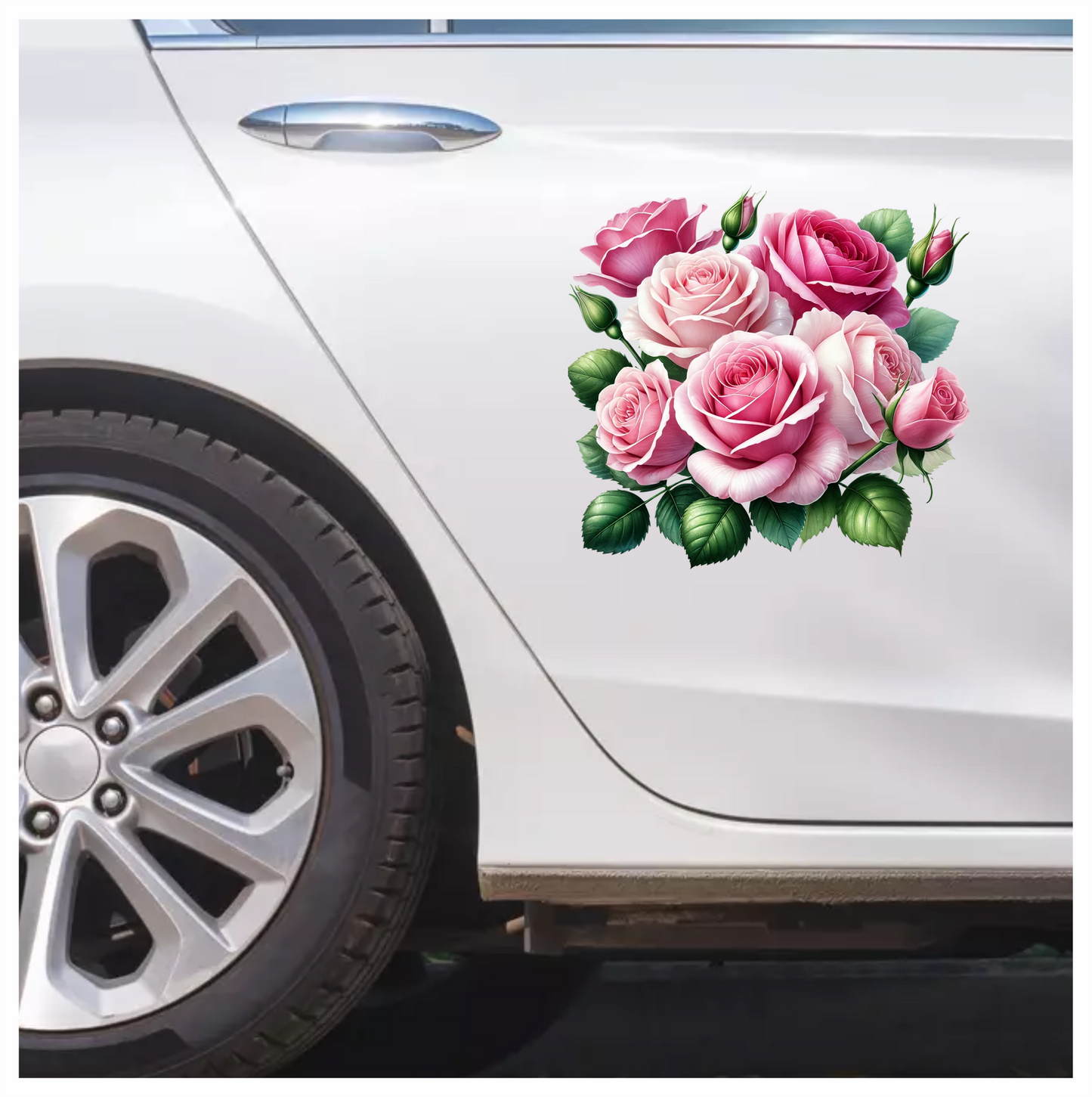 Pink Roses Green Leaves Garden Flowers Vinyl Sticker Decal