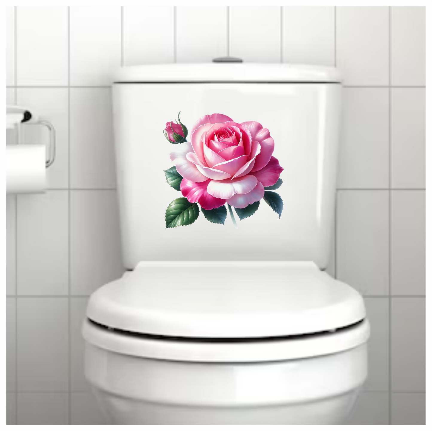 Pink White Rose Green Leaves Vinyl Sticker Decal