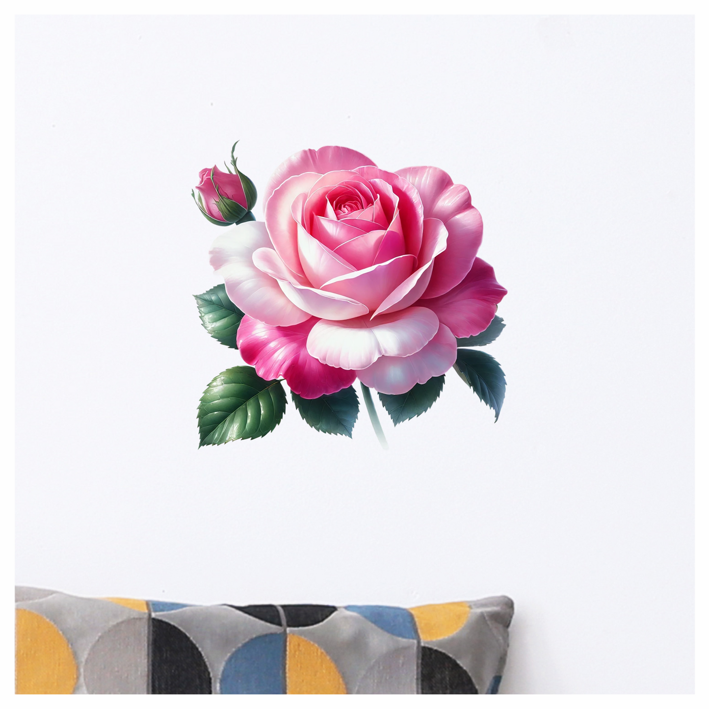 Pink White Rose Green Leaves Vinyl Sticker Decal