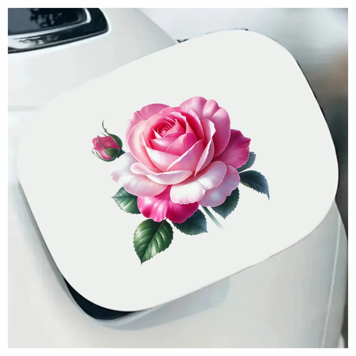 Pink White Rose Green Leaves Vinyl Sticker Decal